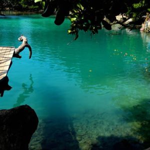 The Blue Lagoon is one of the most popular tourist attractions, located on the east coast of Efate Island in Vanuatu.